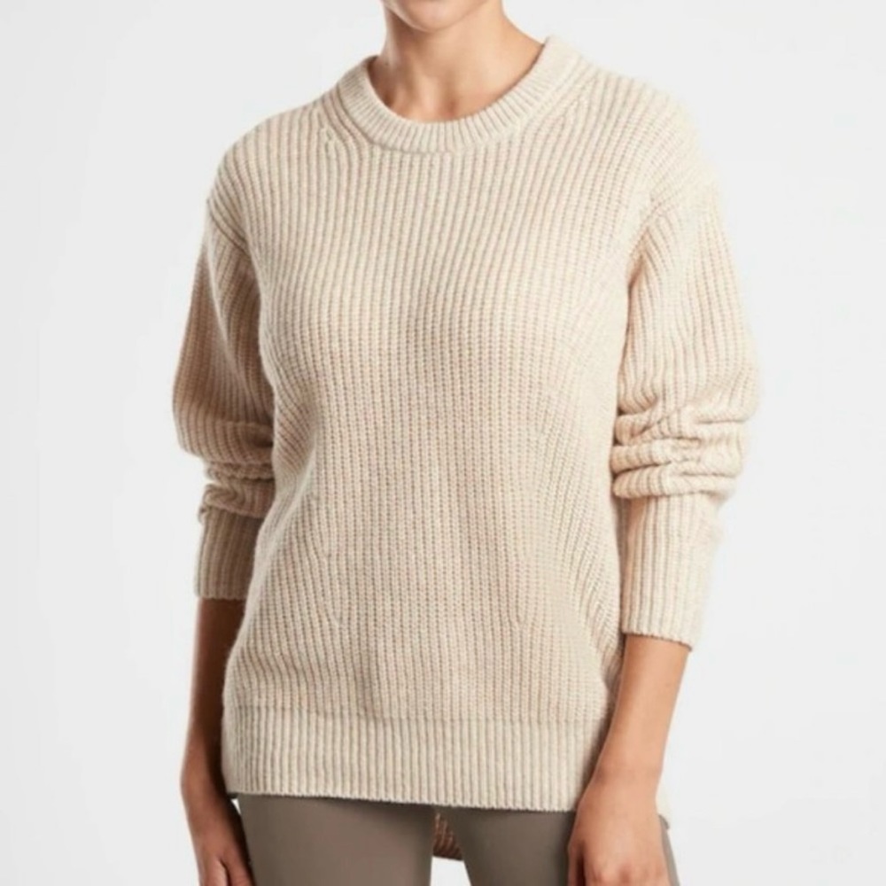 ATHLETA Cascades Crew Neck Rib Knit Pullover Sweater Coconut Cream  XL